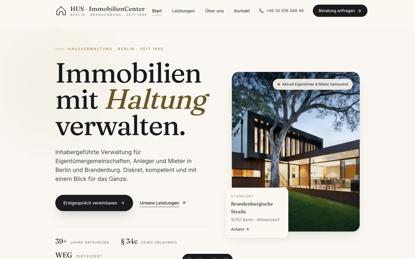 Startseite mit Hero-Bereich